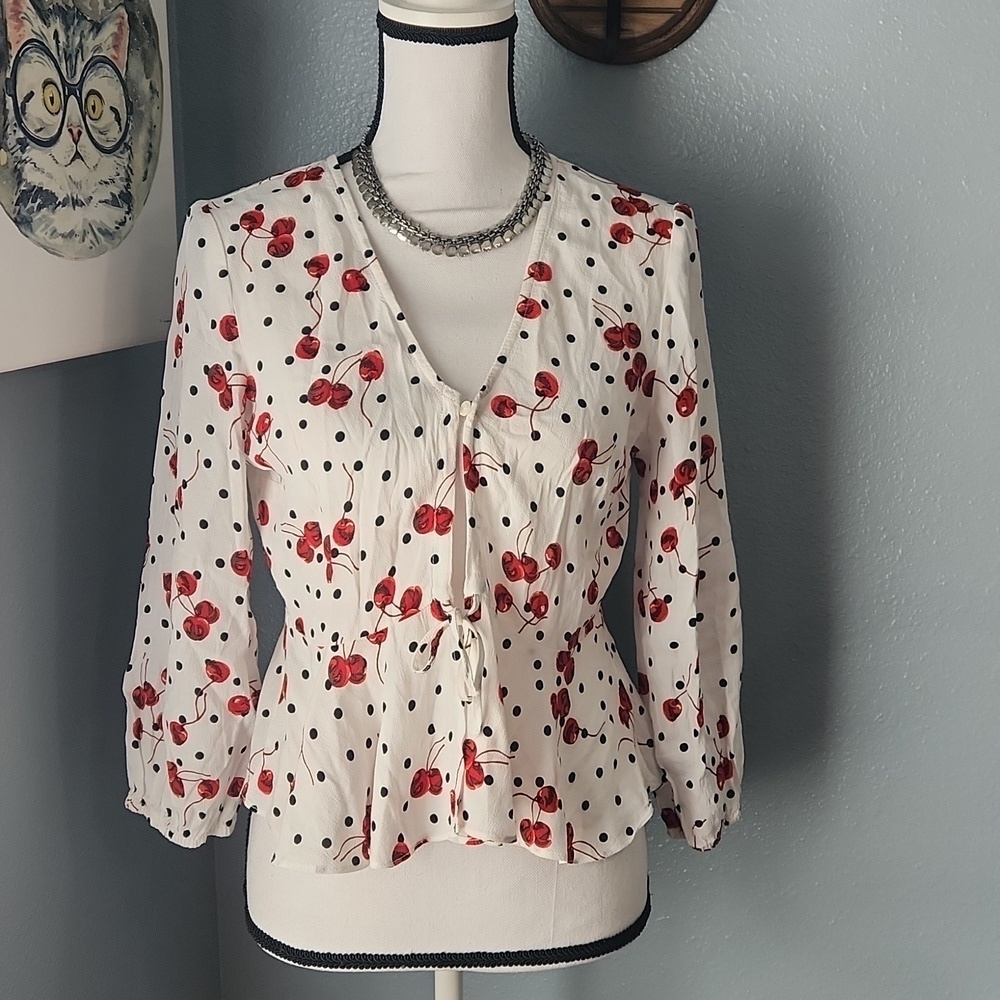 Topshop Cherry Polka Dot Blouse - Picture 5 of 7